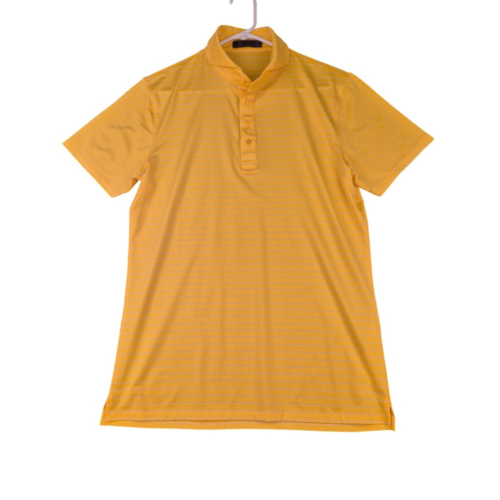 G/FORE Mens Yellow Gold Striped Golf Polo Shirt G4MS23K001 Size Small